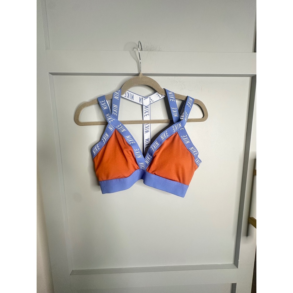 Nike Dri-FIT Indy Sports Bra Orange Blue Logo Strappy Racerback CT5235-252 L